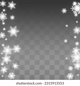 White Snow Vector Transparent Background. Fantasy Silver Snowflake Backdrop. Snowfall magic Pattern.