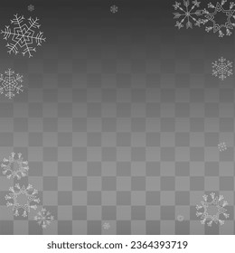 White Snow Vector Transparent Background. Winter Snowflake Banner. Gray Fantasy Card. Christmas Snowfall Backdrop.