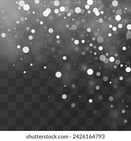 White Snow Vector Transparent Background. Abstract Blizzard Texture. Gray Magic Design. Holiday Snowfall Banner.