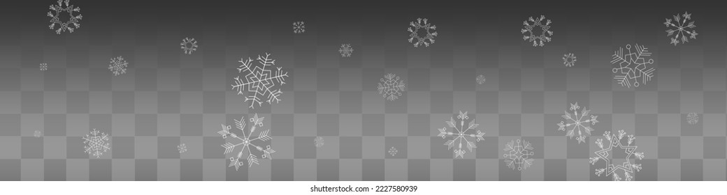White Snow Vector Transparent Panoramic Background. Light Snowflake Holiday. Silver Christmas Pattern. Sky Snowfall Backdrop.
