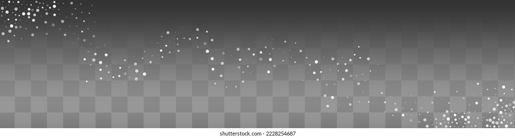 White Snow Vector Transparent Panoramic Background. Fantasy Gray Snowflake Wallpaper. Snowfall Abstract Illustration.