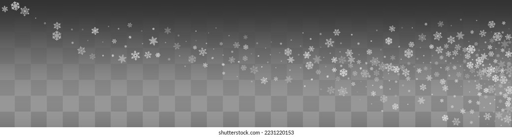 White Snow Vector Transparent Panoramic Background. Winter Gray Snowfall Card. Snowflake Light Holiday.