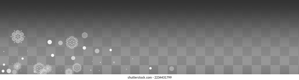 White Snow Vector Transparent Panoramic Background. magic Snowfall Card. Silver Falling Design. Xmas Snowflake Banner.