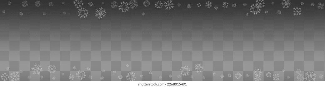 White Snow Vector Transparent Panoramic Background. Falling Snowfall Banner. Gray Light Card. Christmas Snowflake Wallpaper.