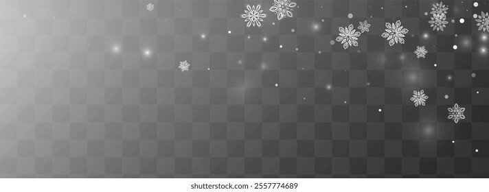 White Snow Vector Transparent Panoramic Background. New Snowfall Pattern. Light Christmas Banner. Sky Blizzard Illustration.