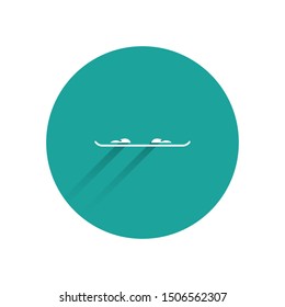 White Snowboard icon isolated with long shadow. Snowboarding board icon. Extreme sport. Sport equipment. Green circle button. Vector Illustration