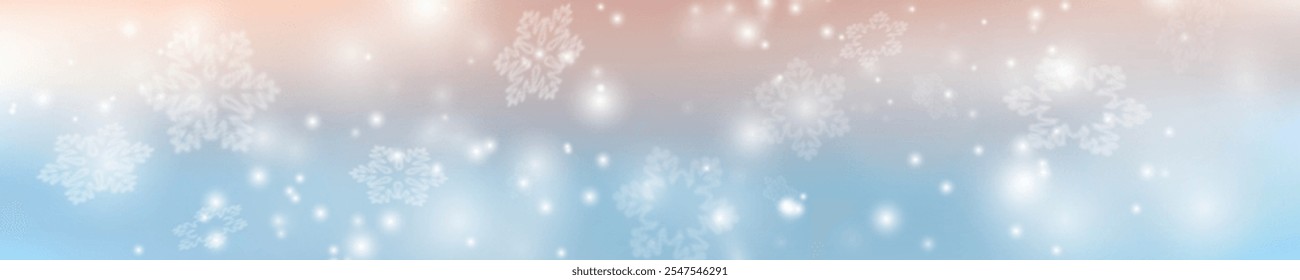 weißer Schneefalleffekt auf blauem, horizontalem Hintergrund. Weihnachtsschneeflocke oder Neujahrswintereffekt. Panorama. EPS 10