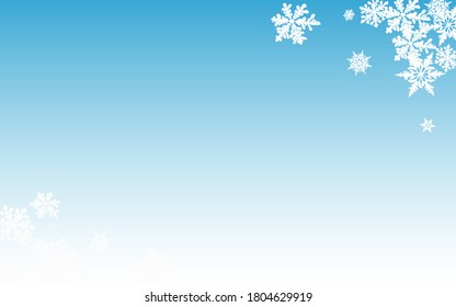 White Snowfall Panoramic Vector Blue Background. Falling Snowflake Texture. Gray Light Pattern. Xmas Snow Card.