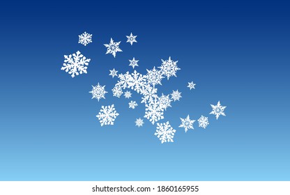 White Snowfall Panoramic Vector Blue Background. Light Snow Pattern. Gray New Illustration. Winter Snowflake Design.