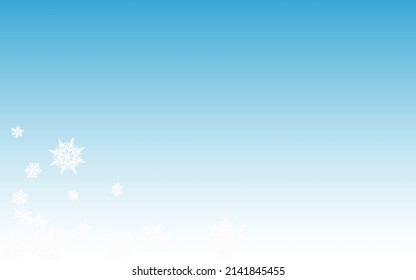 White Snowfall Panoramic Vector Blue Background. magic Snowflake Banner. Silver Fantasy Illustration. Holiday Snow Transparent.