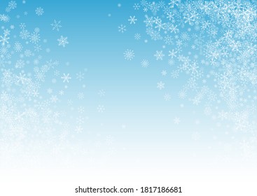 White Snowfall Vector Blue Background. New Snowflake Illustration. Gray Christmas Wallpaper. Winter Snow Backdrop.