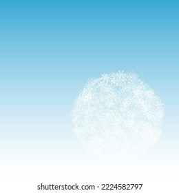 White Snowfall Vector Blue Background. Falling Snowflake Wallpaper. Gray Holiday Design. Light Snow Pattern.