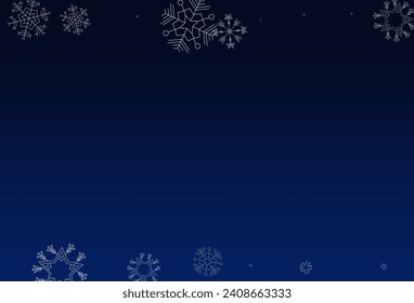 White Snowfall Vector Blue Background. Xmas Snowflake Pattern. Silver Falling Transparent. Christmas Snow Wallpaper.