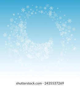 White Snowfall Vector Blue Background. Xmas Snowflake Transparent. Gray Christmas Texture. magic Snow Wallpaper.