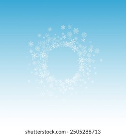 White Snowfall Vector Blue Background. Abstract Snow Wallpaper. Silver Holiday Design. Fantasy Snowflake Backdrop.