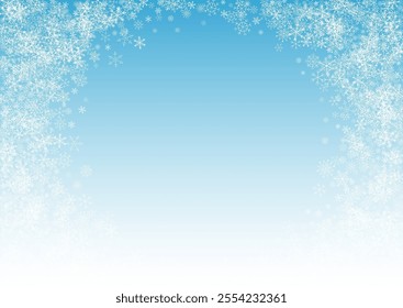 White Snowfall Vector Blue Background. Sky Snowflake Transparent. Gray Light Pattern. Xmas Snow Backdrop.