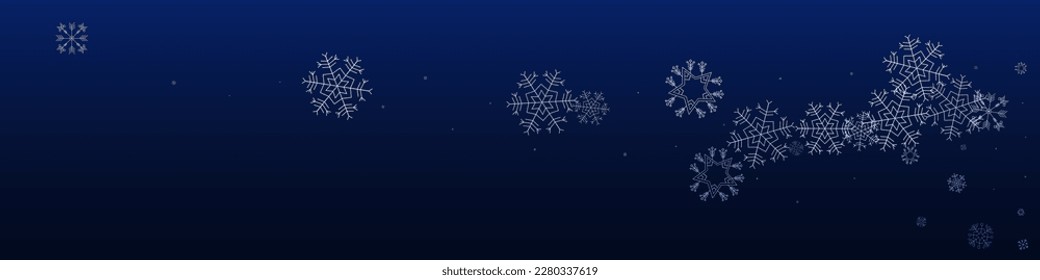 Fondo Panorámico Azul del Vector Blanco De Nieve. Resumen del feriado de la nieve. Papel mural de magia gris. Patrón de copos de nieve de vacaciones.