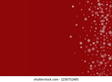 White Snowfall Vector Burgundy Background. Christmas Silver Snowflake Pattern. Snow Winter Holiday.