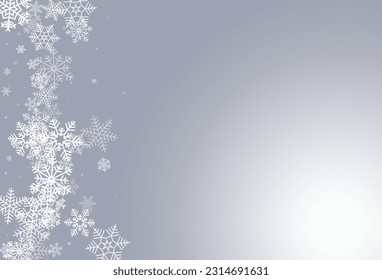 White Snowfall Vector Gray Background. Sky Silver Snow Card. Snowflake New Holiday.
