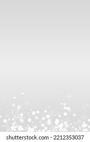White Snowfall Vector Grey Background. Fantasy Snow Illustration. Silver Sky Design. Falling Snowflake Banner.