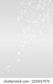 White Snowfall Vector Grey Background. Winter Snowflake Design. Silver Xmas Wallpaper. magic Snow Pattern.