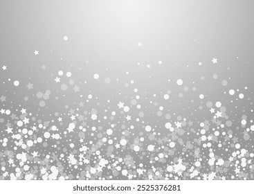 White Snowfall Vector Grey Background. Silver Chrismas Flake Texture. Elegant Dots Design. Glitter Snow Postcard.