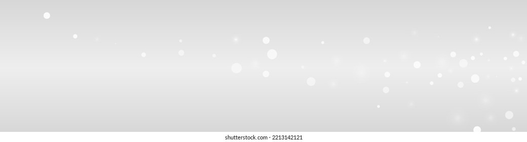 White Snowfall Vector Grey Panoramic Background. Xmas Snow Banner. Silver Sky Wallpaper. Abstract Snowflake Design.