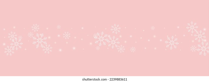 White Snowfall Vector Panoramic Pink Background. Light Snow Card. Gray Falling Transparent. Holiday Snowflake Illustration.