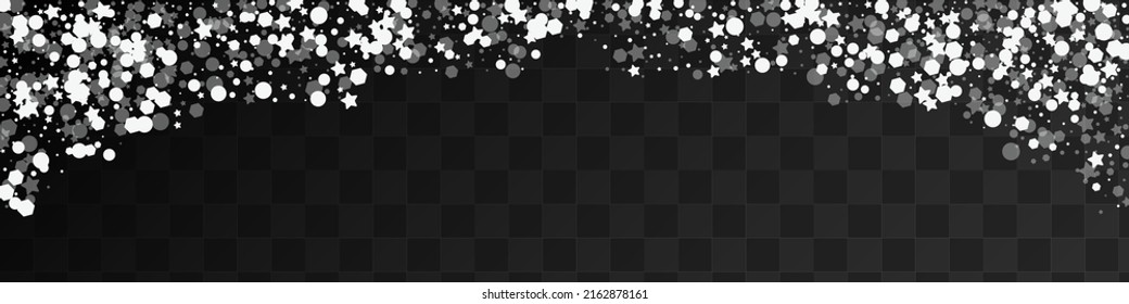 White Snowfall Vector Panoramic Transparent Background. Overlay Minimal Confetti Invitation. Glitter Snow Design. Winter Flake Postcard.