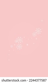 White Snowfall Vector Pink Background. Abstract Snow Card. Golden Xmas Wallpaper. Sky Snowflake Holiday.