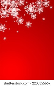 White Snowfall Vector Red Background. Xmas Silver Snow Holiday. Snowflake Holiday Wallpaper.