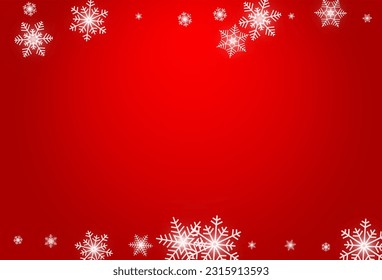 White Snowfall Vector Red Background. Light Silver Snow Banner. Snowflake Christmas Design.