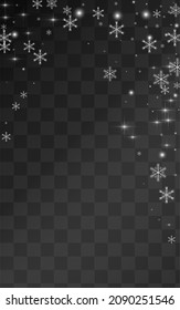 White Snowfall Vector Transparent Background. Fantasy Confetti Banner. Gray Sky Transparent. New Snowflake Pattern.