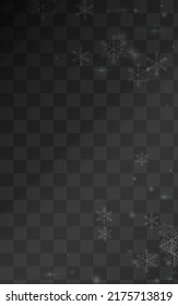 White Snowfall Vector Transparent Background. Winter Snowflake Design. Silver Abstract Banner. Fantasy Snow Pattern.