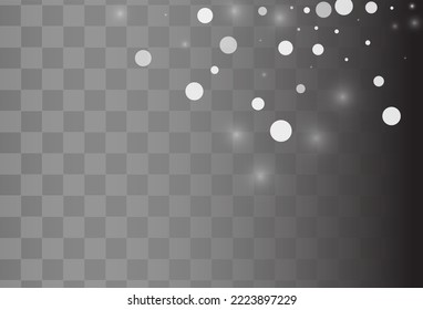 White Snowfall Vector Transparent Background. Xmas Snowflake Card. Gray Christmas Illustration. Falling Snow Banner.