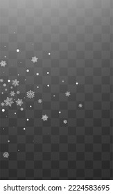 White Snowfall Vector Transparent Background. Holiday Snow Wallpaper. Gray Christmas Texture. Fantasy Snowflake Holiday.