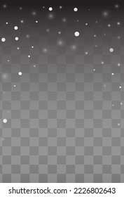 White Snowfall Vector Transparent Background. Christmas Snow Texture. Gray Falling Design. New Snowflake Card.