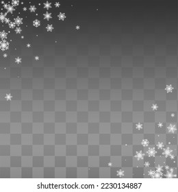 White Snowfall Vector Transparent Background. Christmas Gray Snow Backdrop. Snowflake Abstract Holiday.