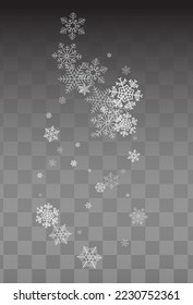 White Snowfall Vector Transparent Background. Abstract Gray Snow Banner. Snowflake Christmas Illustration.