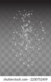 White Snowfall Vector Transparent Background. magic Gray Snowflake Design. Snow Falling Pattern.