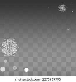 White Snowfall Vector Transparent Background. Sky Snow Backdrop. Silver Xmas Illustration. Fantasy Snowflake Wallpaper.