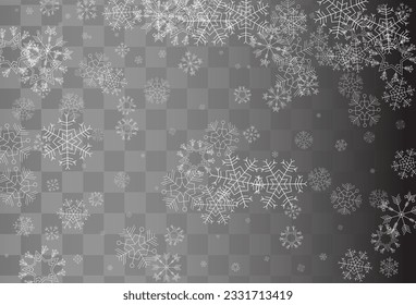 White Snowfall Vector Transparent Background. Xmas Snow Card. Gray New Backdrop. Sky Snowflake Banner.