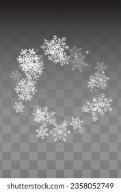 White Snowfall Vector Transparent Background. Winter Gray Snow Backdrop. Snowflake Light Pattern.