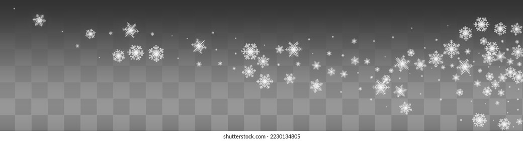 White Snowfall Vector Transparent Panoramic Background. magic Gray Snowflake Design. Snow Holiday Illustration.