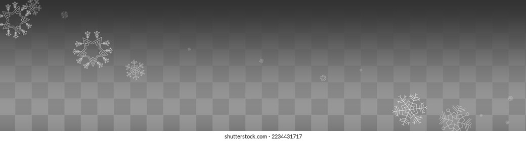 Vector De Nieve Blanco Fondo Panorámico Transparente. Pancarta de nieve de invierno. Patrón de luz plateada. Navidad Festividades con Copos de Nieve.