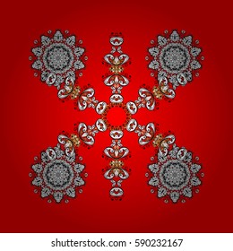 White snowflake. Abstract wallpaper, wrapping decoration. Winter symbol, Merry Christmas holiday, Happy New Year 2018. Vector white pattern on red and white background with doodles element