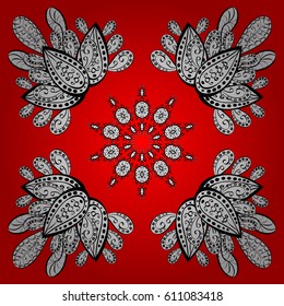 White snowflake. Abstract wallpaper, wrapping decoration. Winter symbol, Merry Christmas holiday, Happy New Year 2018. Vector white pattern on red and white background with doodles element