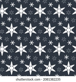 White snowflake Christmas decoration seamless pattern for festive wrapping paper. Cute snowy ice background