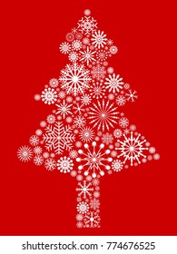 white snowflake Christmas tree on red background  
