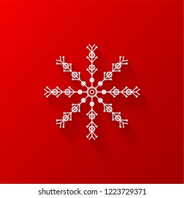 White snowflake flat icon with red background, vector, illustration, eps file